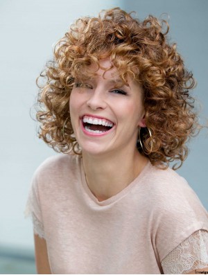 Popular Auburn Curly Shoulder Length Classic Lace Front Synthetic Wigs