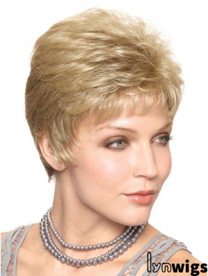 Blonde Cropped Straight Capless Boycuts 6inch Trendy Synthetic Wigs For Elderly Lady