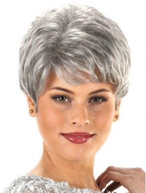 Durable Synthetic Cheap Short Wavy Grey Wigs For Older Women