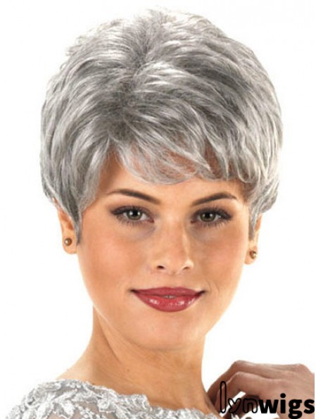 Durable Synthetic Cheap Short Wavy Grey Wigs For Older Women