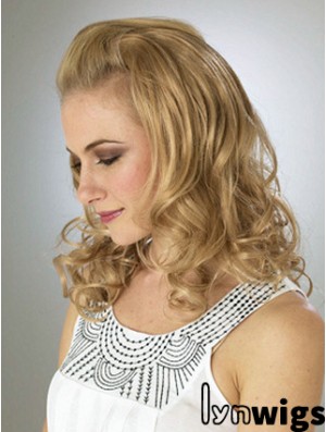 Shoulder Length Wavy Blonde Durable Synthetic Half Wigs