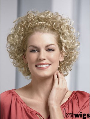 Chin Length Curly Blonde Fashionable Synthetic Half Wigs