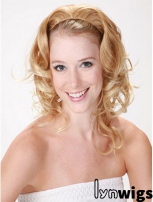 Shoulder Length Curly Blonde Style Synthetic Half Wigs