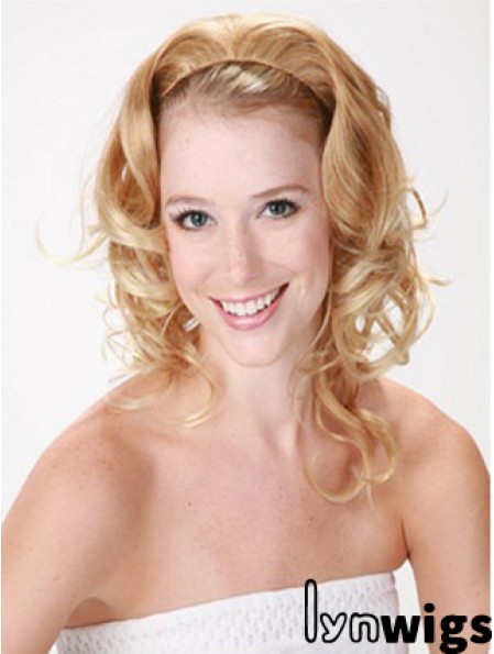 Shoulder Length Curly Blonde Style Synthetic Half Wigs