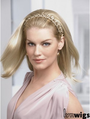 Shoulder Length Straight Blonde Ideal Synthetic Half Wigs