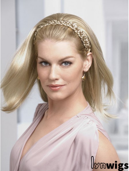 Shoulder Length Straight Blonde Ideal Synthetic Half Wigs