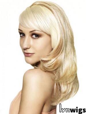 Blonde 16 inch Wavy Capless Synthetic Long 3/4 Wigs Cheap