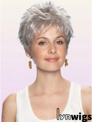 Cheap Grey Wigs With Capless Synthetic Cropped Length