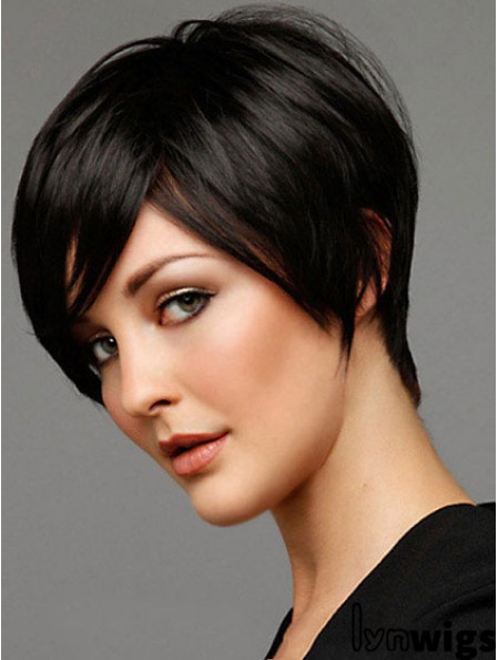 Black Straight Style Short Length Human Hair Wigs For Cancer