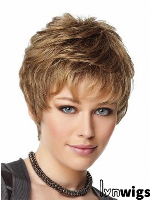 Blonde Wigs Boycuts Cropped Length Capless Synthetic Wavy Style