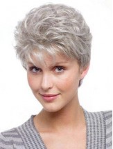 Durable Wigs For Elderly Lady With Synthetic Grey Cut Wavy Style