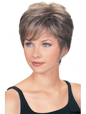 Great Wigs For The Elderly Lady Cropped Length Wavy Style Grey Cut