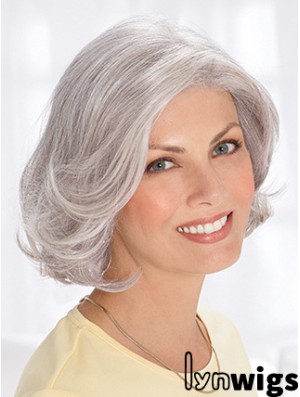 Grey Short Wig Remy Human Wavy Style Chin Length With Capless