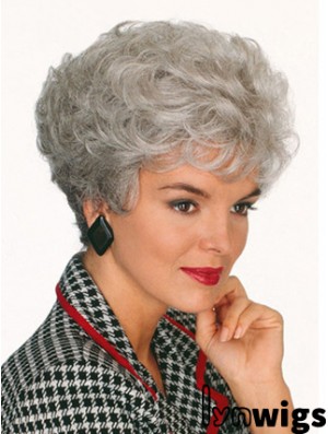 Professional Wigs With Capless Curly Style Short Length Grey Cut