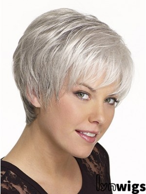 Synthetic Cropped Straight Capless Elderly Lady Wigs