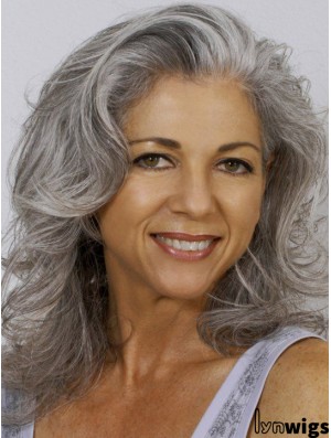 Human Hair Wavy 100% Hand-tied 14 inch Exquisite Shoulder Length Grey Wigs