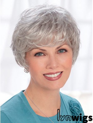 Lace Front Wigs Human Hair Short Length Wavy Style Grey Cut