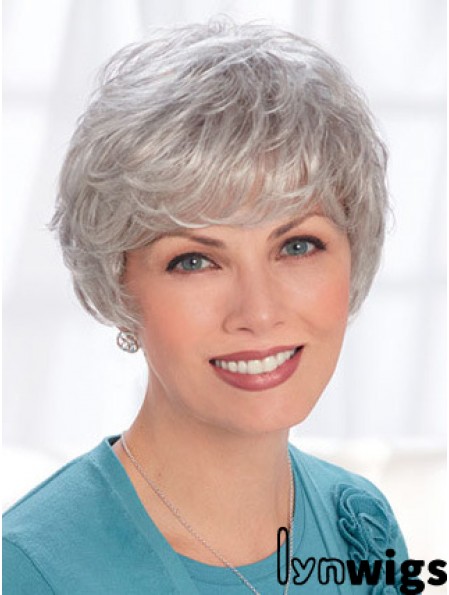 Lace Front Wigs Human Hair Short Length Wavy Style Grey Cut