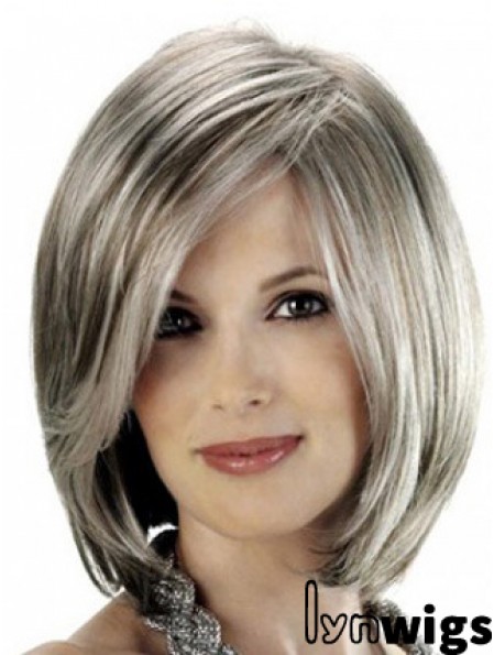 Straight Lace Front 12 inch Stylish Chin Length Grey Wigs