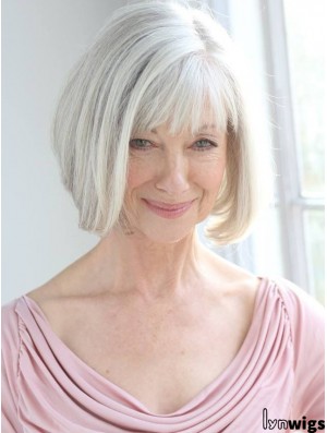 Real Hair Wigs With Remy Capless Grey Cut Chin Length