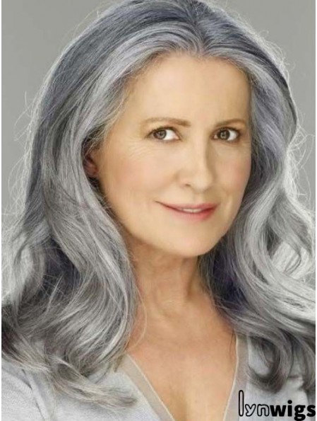 Wavy Lace Front 16 inch Best Shoulder Length Grey Wigs