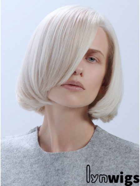 Chin Length Straight Lace Front Platinum Blonde Trendy Bob Wigs