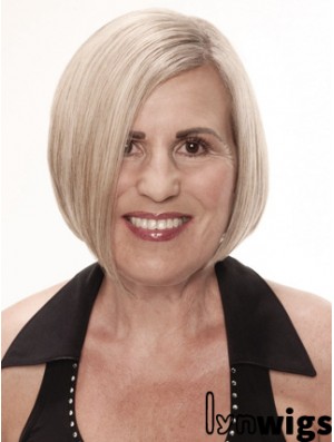 Remy Human Grey Short Straight Monofilament Platinum Blonde Wigs