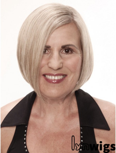 Remy Human Grey Short Straight Monofilament Platinum Blonde Wigs