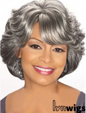 Capless Chin Length Grey Wavy Cheap Synthetic Wigs