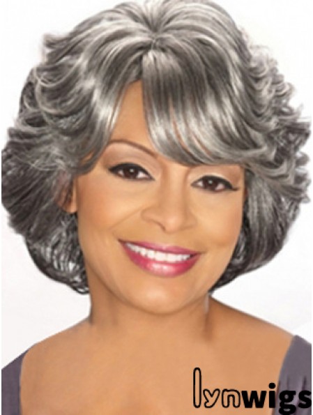 Capless Chin Length Grey Wavy Cheap Synthetic Wigs