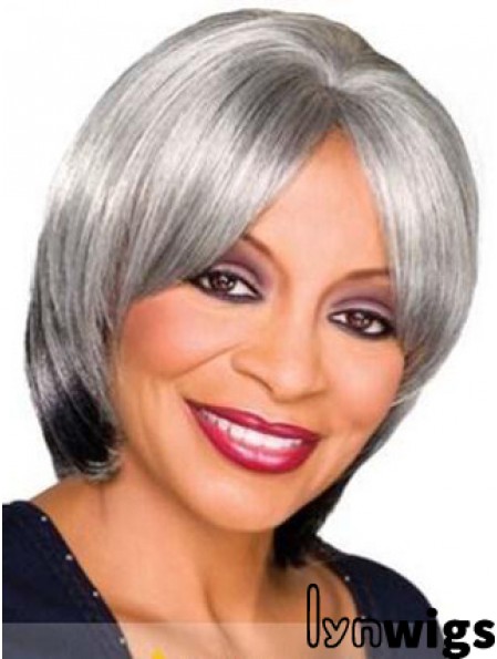 Straight Capless 10 inch Sassy Chin Length Grey Wigs