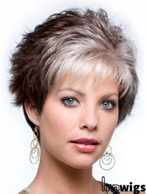 Capless Cropped Grey Wavy Synthetic Wig For Elderly lady