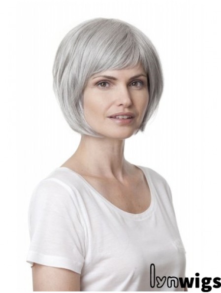 Synthetic Soft Chin Length Straight Grey Wigs