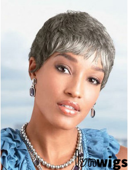 Ladies Grey Wigs Chin Length Straight Style Grey Cut