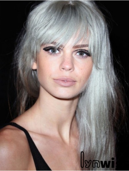 Popular Long Straight 20 inch Synthetic Grey Wigs