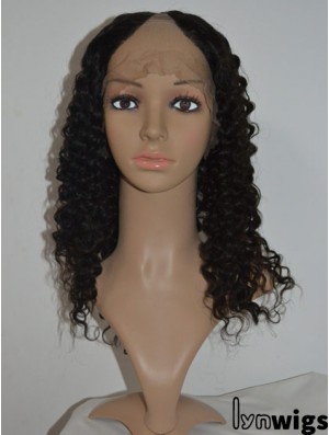 Modern Black Shoulder Length Curly U Part Wig 