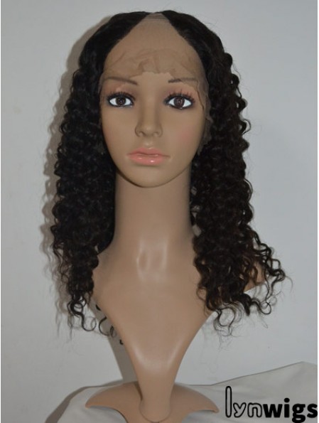 Modern Black Shoulder Length Curly U Part Wig 