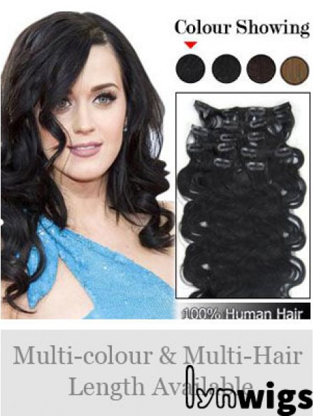 Online Black Wavy Remy Human Hair Clip In Hair Extensions