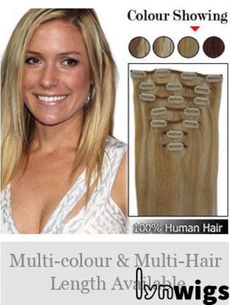 Durable Blonde Straight Remy Human Hair Clip In Hair Extensions