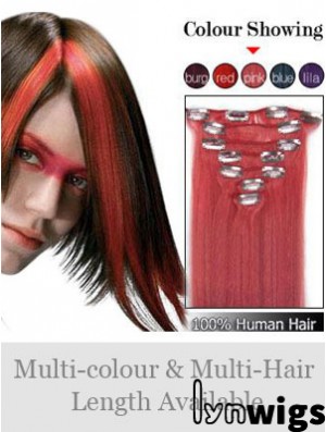 Comfortable Red Straight Remy Human Hair Clip In Hair Extensions