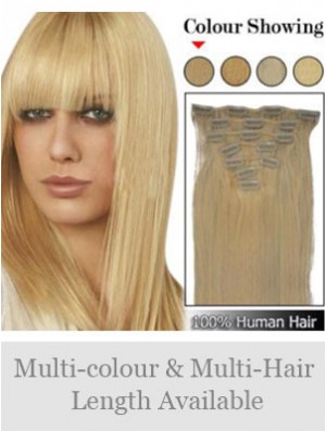 Trendy Blonde Straight Remy Human Hair Clip In Hair Extensions