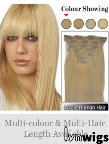 Trendy Blonde Straight Remy Human Hair Clip In Hair Extensions