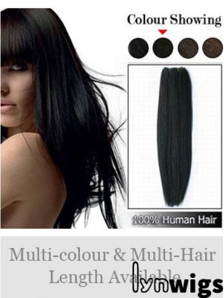 Straight Remy Human Hair Black Comfortable Weft Extensions