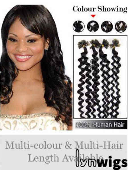 Black Curly Trendy Nail/U Tip Hair Extensions