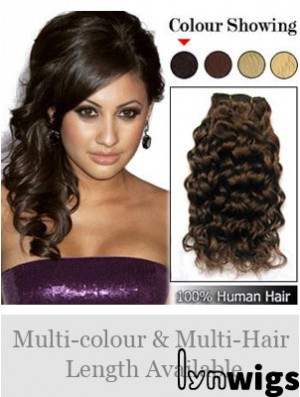 Curly Remy Human Hair Brown Online Weft Extensions