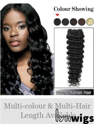 Wavy Remy Human Hair Black Designed Weft Extensions