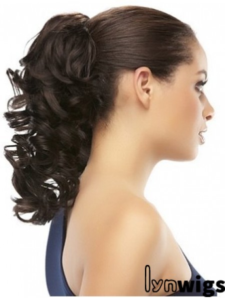 Clip On Ponytail Brown Color Curly Style With Synthetic