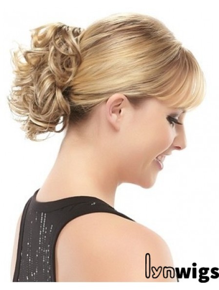 Blonde Clipin Hairpieces With Synthetic Short Length Curly Style