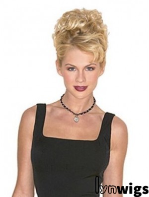 Hairpieces Clip On Blonde Color Short Length Curly Style