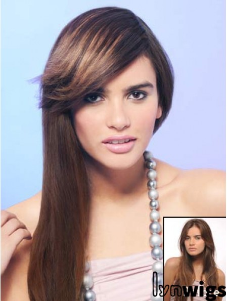 Synthetic Brown Clip On Fringe